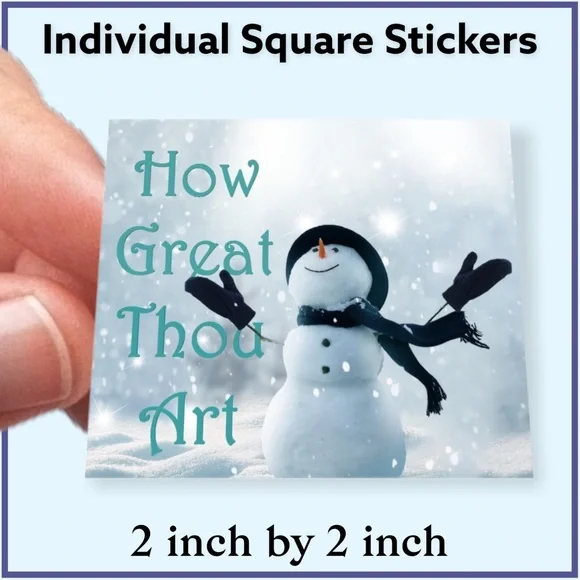 100 (2x2 Inch) Square Stickers, How Great Thou Art Snowman High Gloss, Thank You - Picture 1 of 2